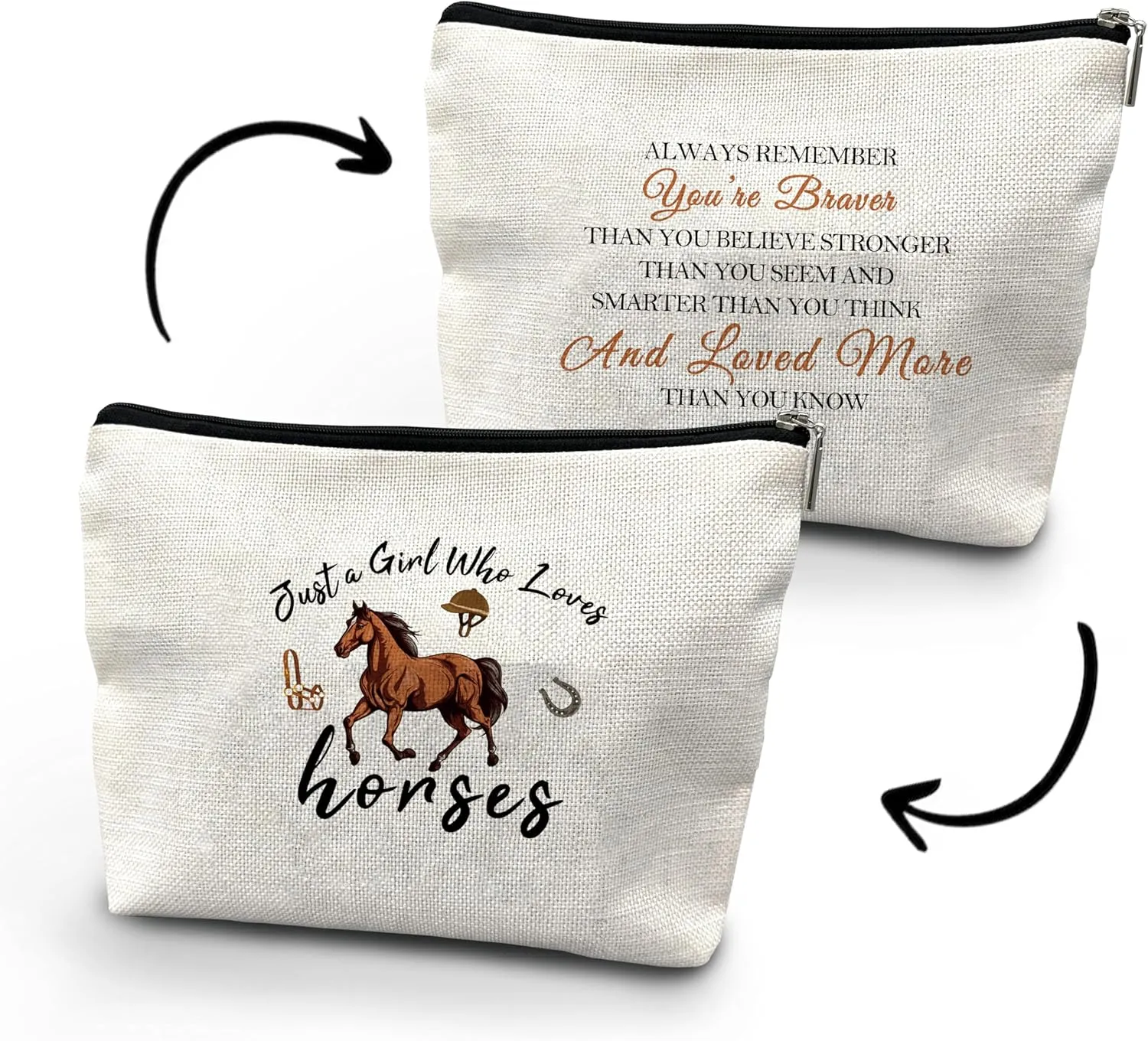 NATSUNO Horses Makeup Bag,Just A Girl Who Loves Horses Make Up Bag,Girls Makeup Bag,Makeup Bag For Girls,Horses Cosmetic Bag,Gifts For Horse Lovers,Horse Gifts For Girls,Inspirational Gifts