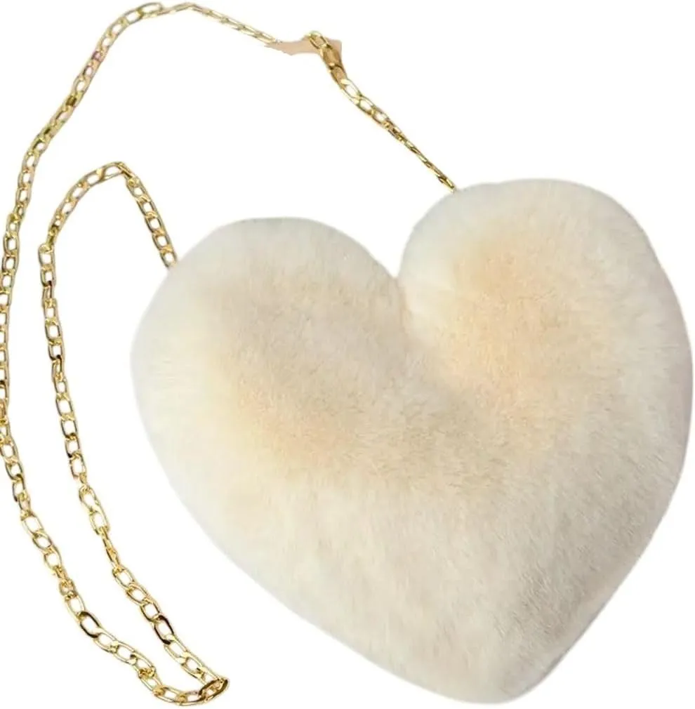 New 2026 Unisex Stainles Stell Chain Bag Women's Heart Shaped Handbags Cute Faux Fur Crossbody Bags Soft Shoulder Jewelry Fashion Trendy Accessories Creative Gift For Women And Men