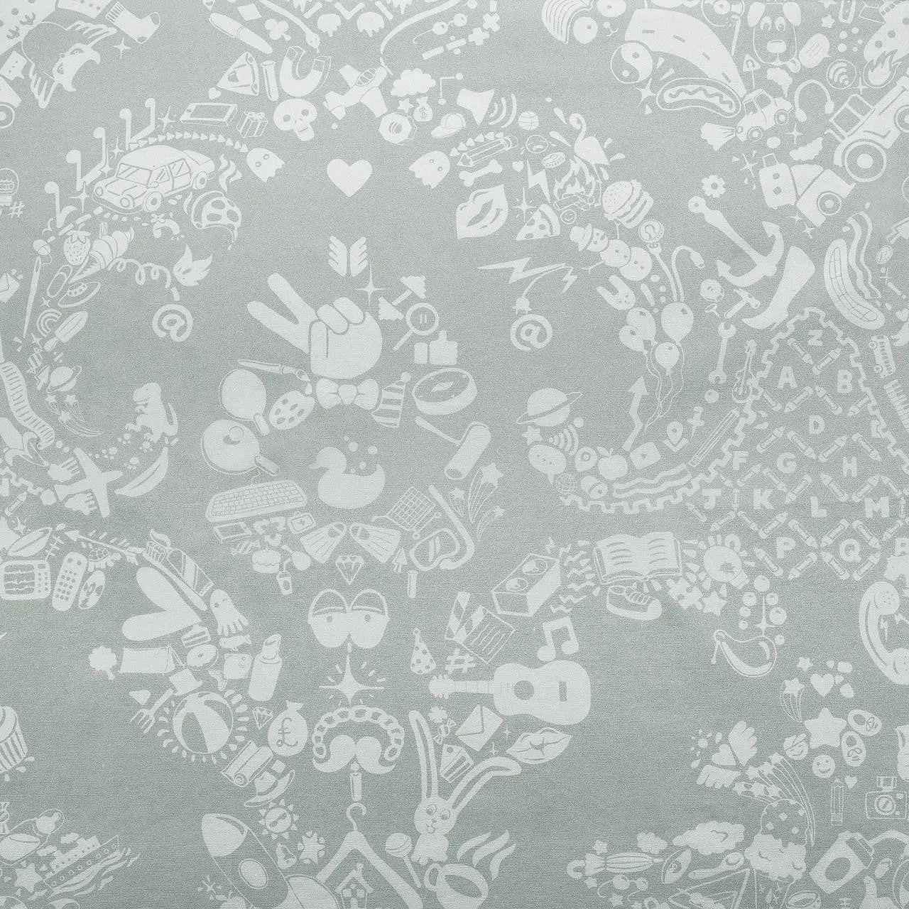 New World Damask Printed Fabric - Grey Blue & White