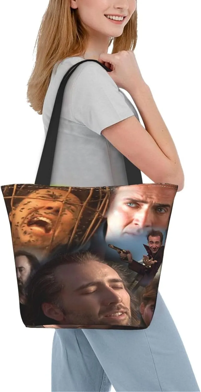 Nic-olas Cage Reusable Grocery Shopping Bags,Tote Bag Storage Casual Handbag For Shopping Beach Travel Work