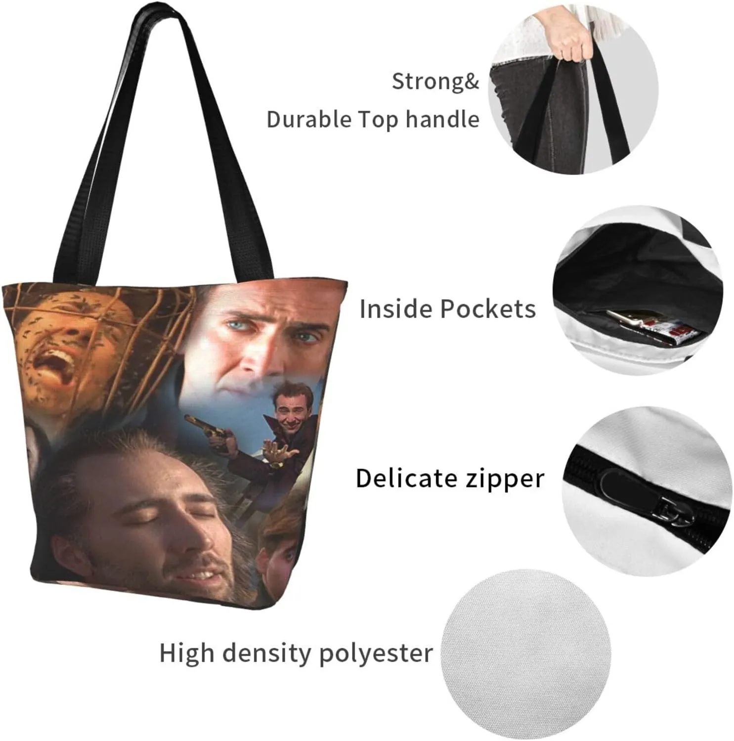 Nic-olas Cage Reusable Grocery Shopping Bags,Tote Bag Storage Casual Handbag For Shopping Beach Travel Work