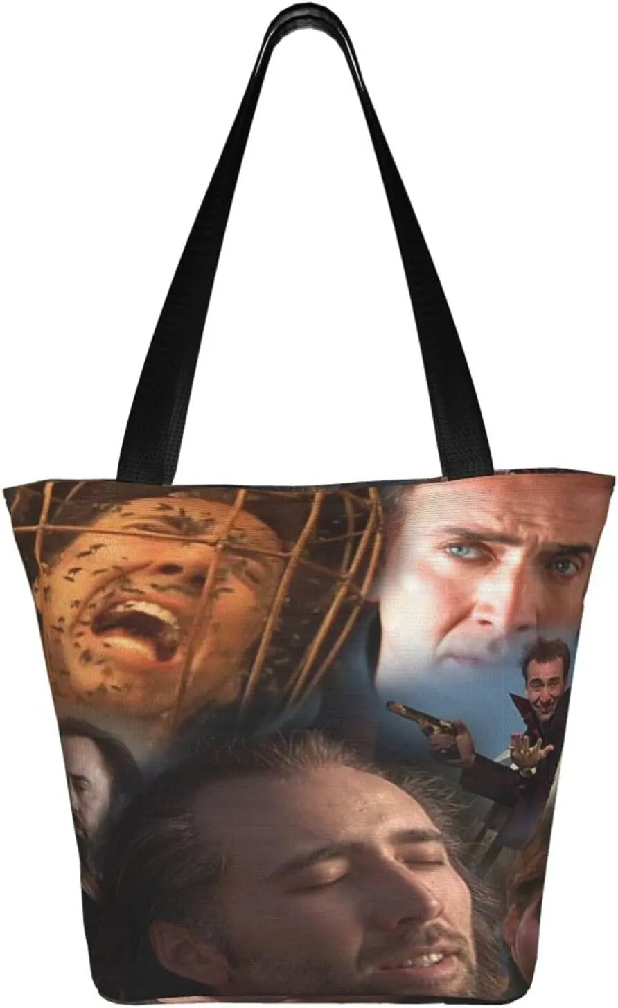 Nic-olas Cage Reusable Grocery Shopping Bags,Tote Bag Storage Casual Handbag For Shopping Beach Travel Work