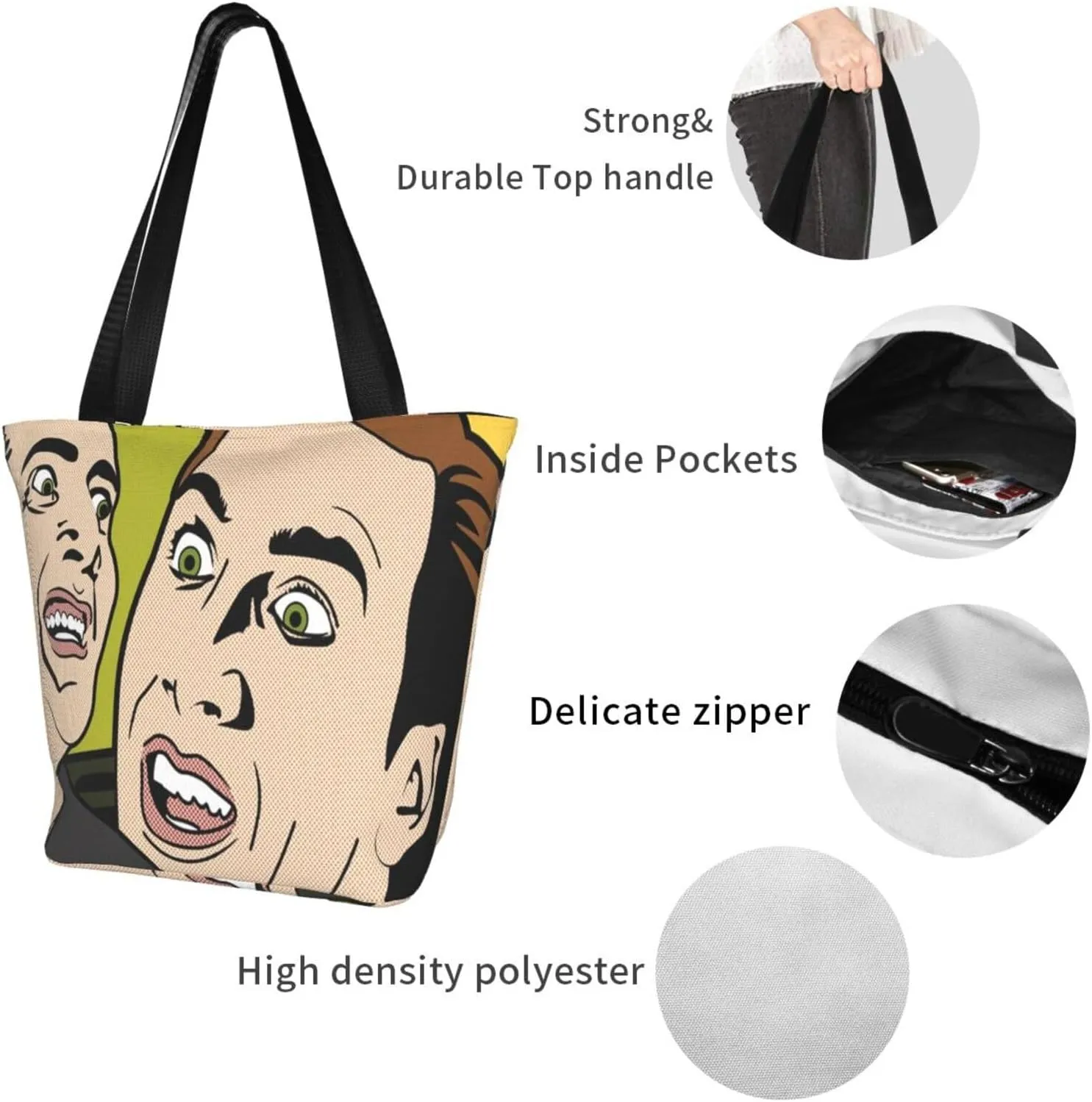 Nic-olas Cage Reusable Grocery Shopping Bags,Tote Bag Storage Casual Handbag For Shopping Beach Travel Work