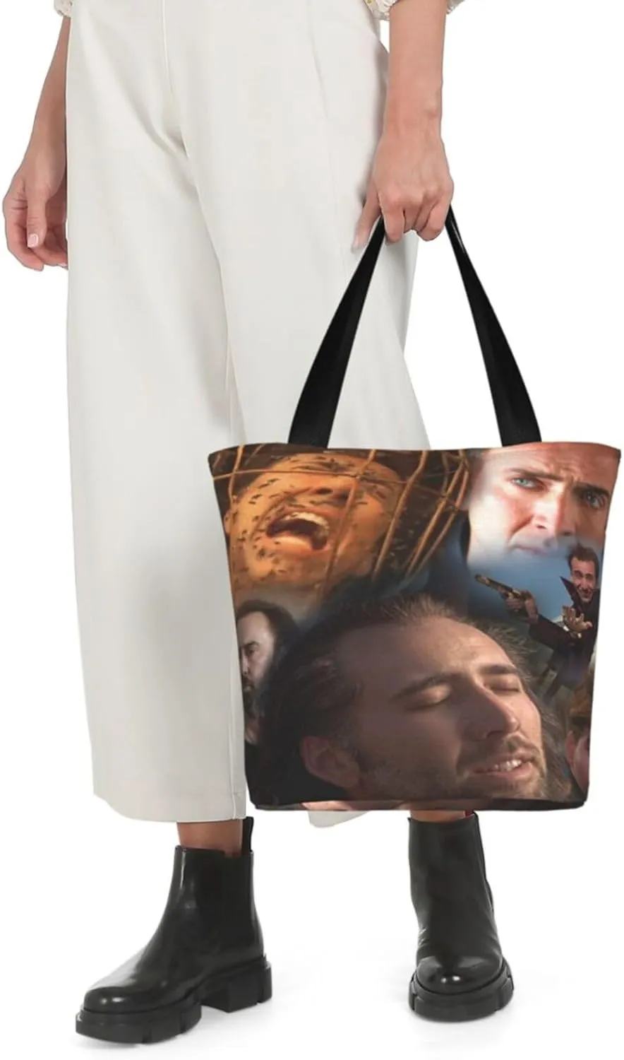 Nic-olas Cage Reusable Grocery Shopping Bags,Tote Bag Storage Casual Handbag For Shopping Beach Travel Work