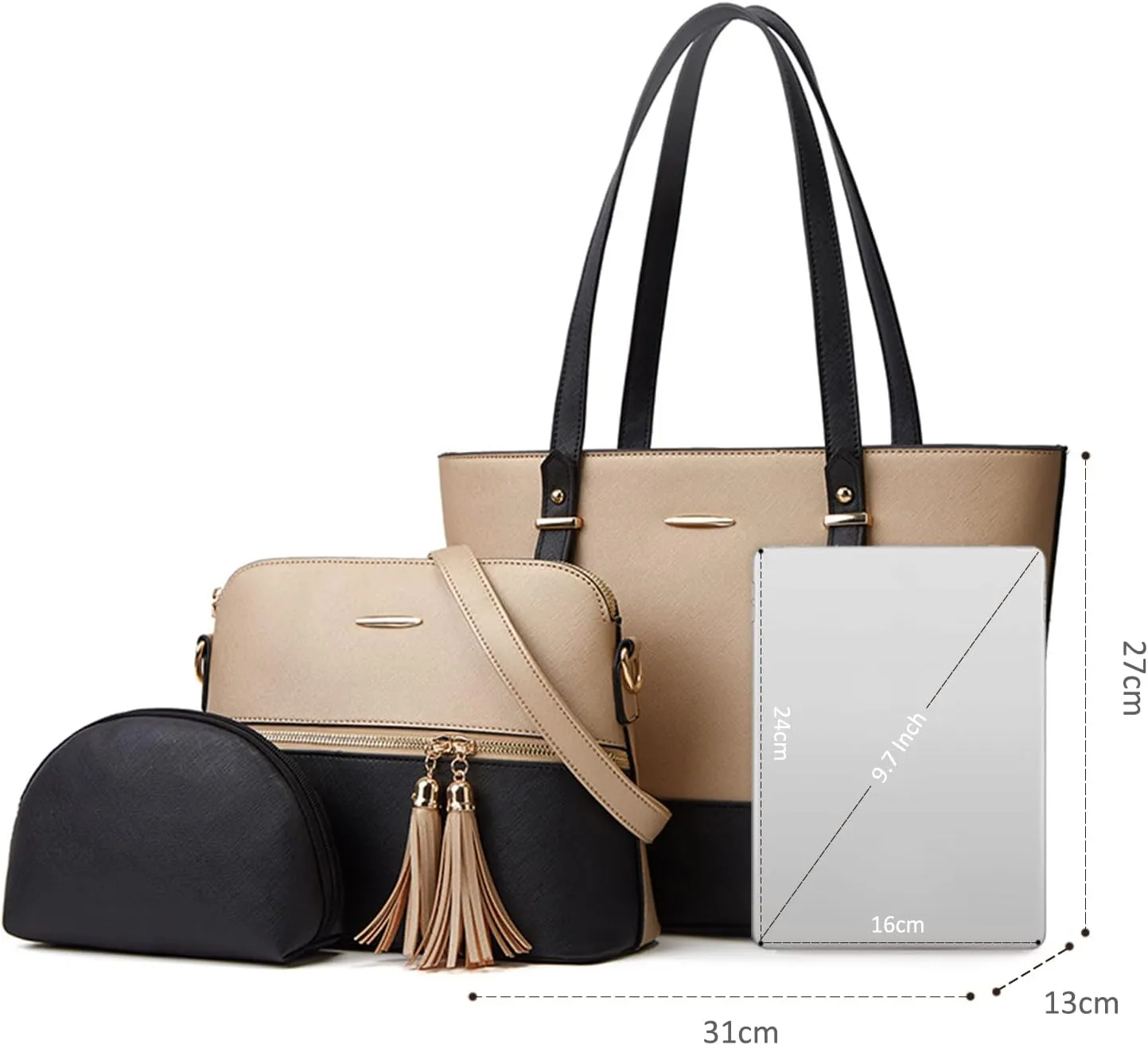 NICOLE & DORIS Women Large Handbags and Purses Contrast Shoulder Bags PU Leather Tote Bags Set Bag 3 in 1 Crossbody Bag