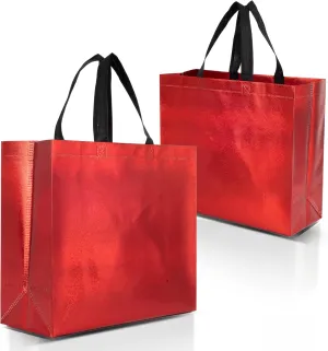 Nush Nush Red Gift Bags Large Size – Set of 12 Shiny Red Reusable Gift Bags With Handles - Perfect As Large Goodie Bags, Birthday Gift Bags in Bulk, Party Favor Bags, Big Goody Bags–13Wx5Dx11H Size