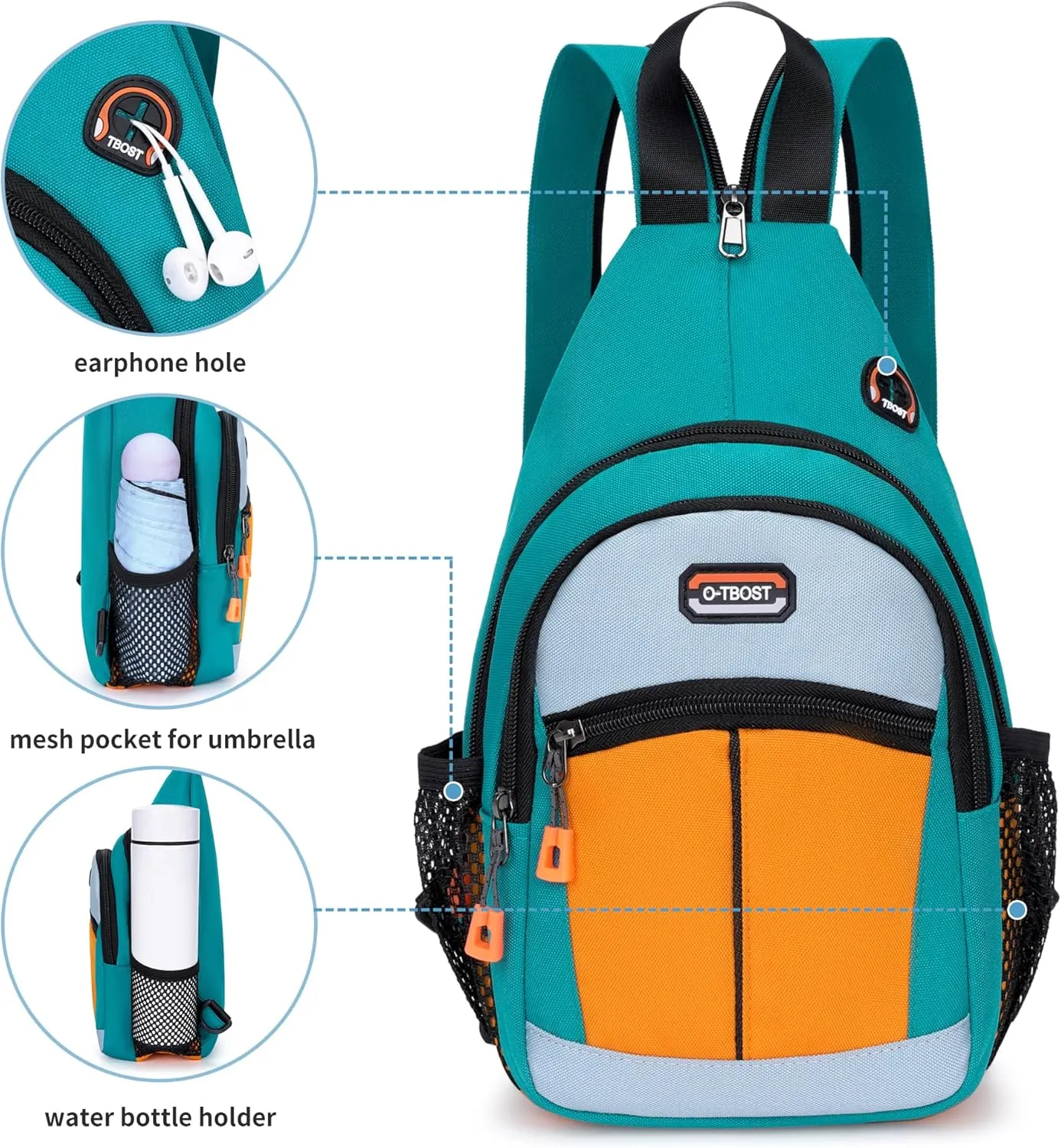 O-TBOST Small Sling Bags for Women Crossbody Backpack Multi-Pocket Adjustable Strap Daypack for Outdoors Hiking Traveling (green)