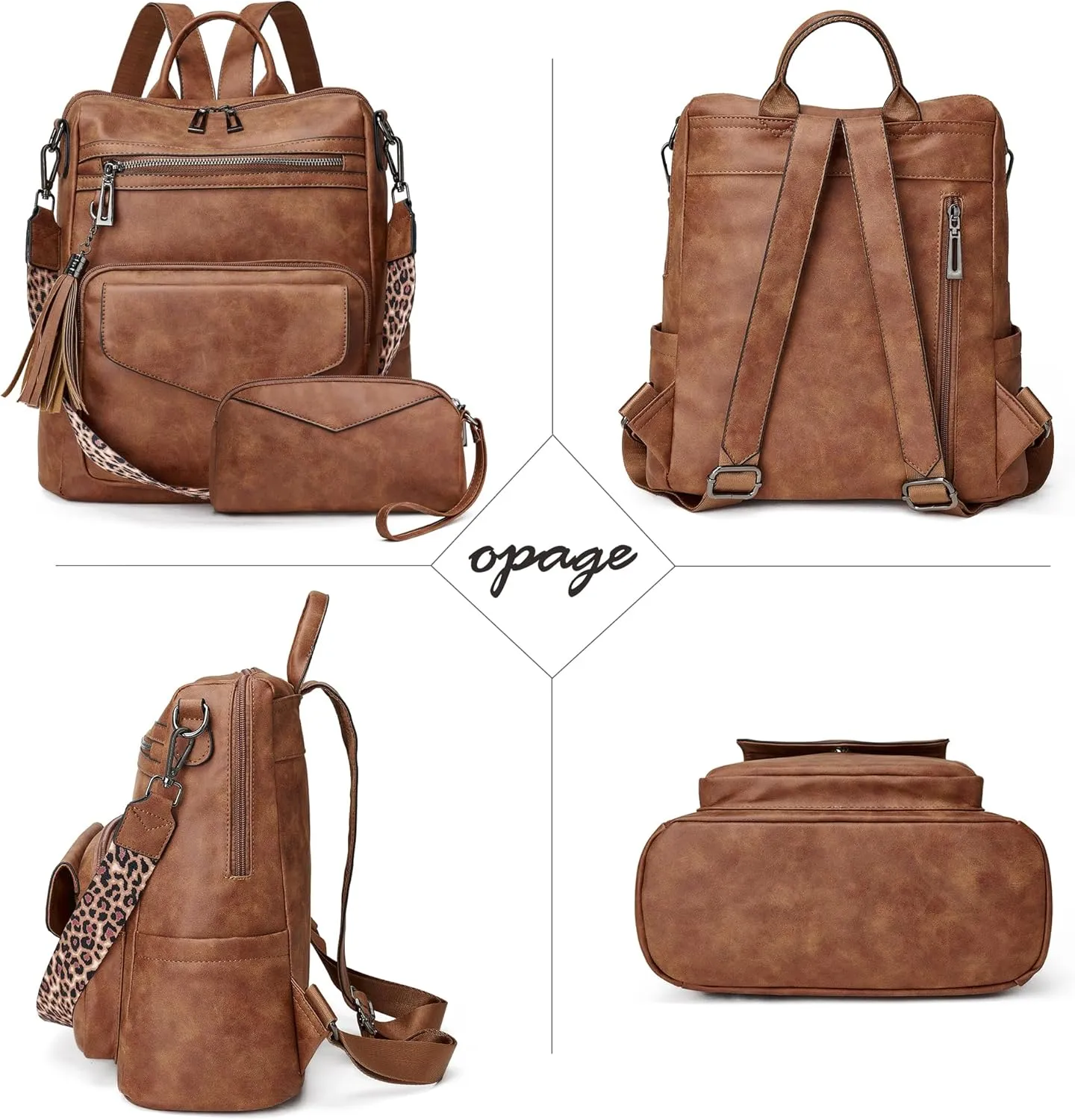 OPAGE Backpack Purse for Women Leather Anti-theft Fashion Designer Travel Backpack Ladies Shoulder Bags With Wristlet
