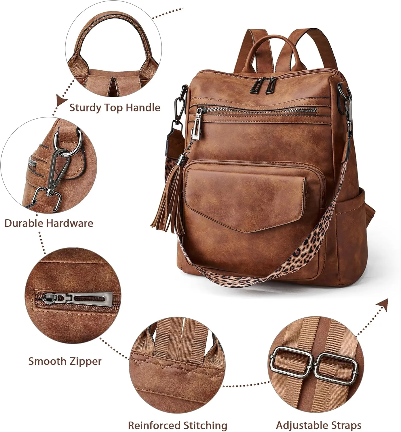 OPAGE Backpack Purse for Women Leather Anti-theft Fashion Designer Travel Backpack Ladies Shoulder Bags With Wristlet