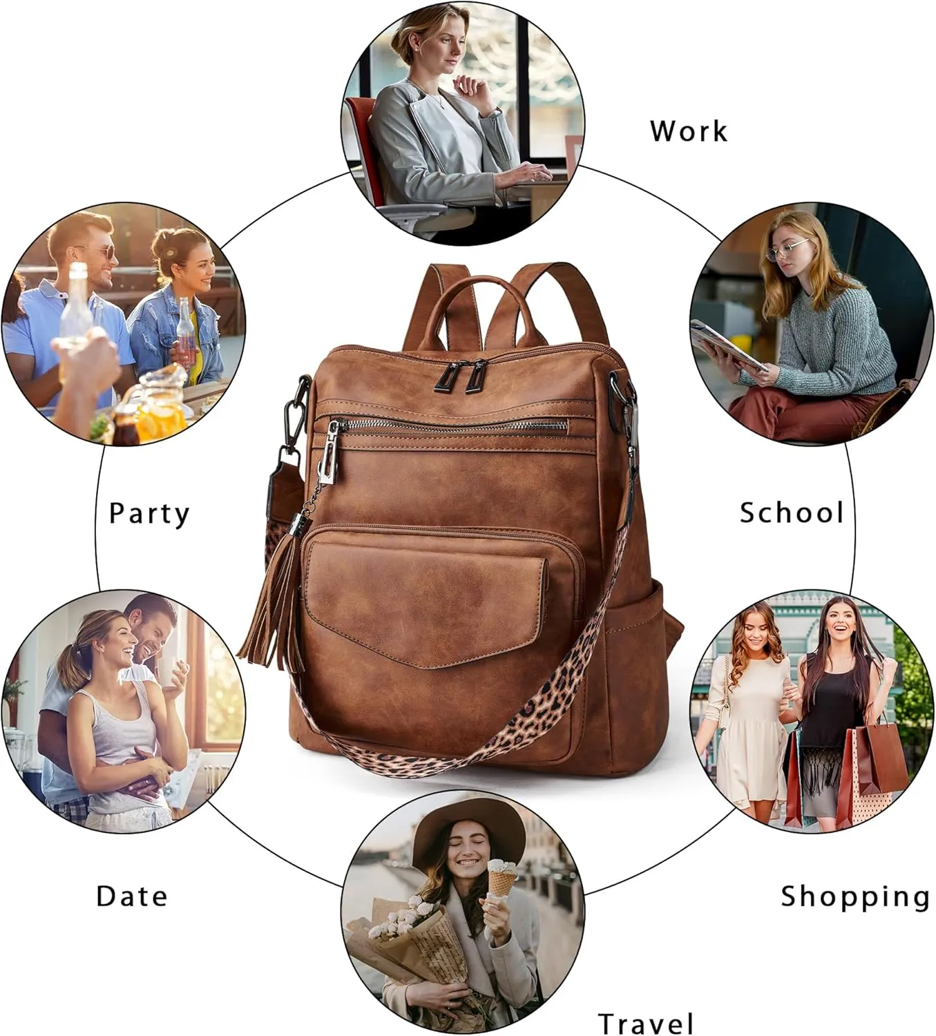 OPAGE Backpack Purse for Women Leather Anti-theft Fashion Designer Travel Backpack Ladies Shoulder Bags With Wristlet