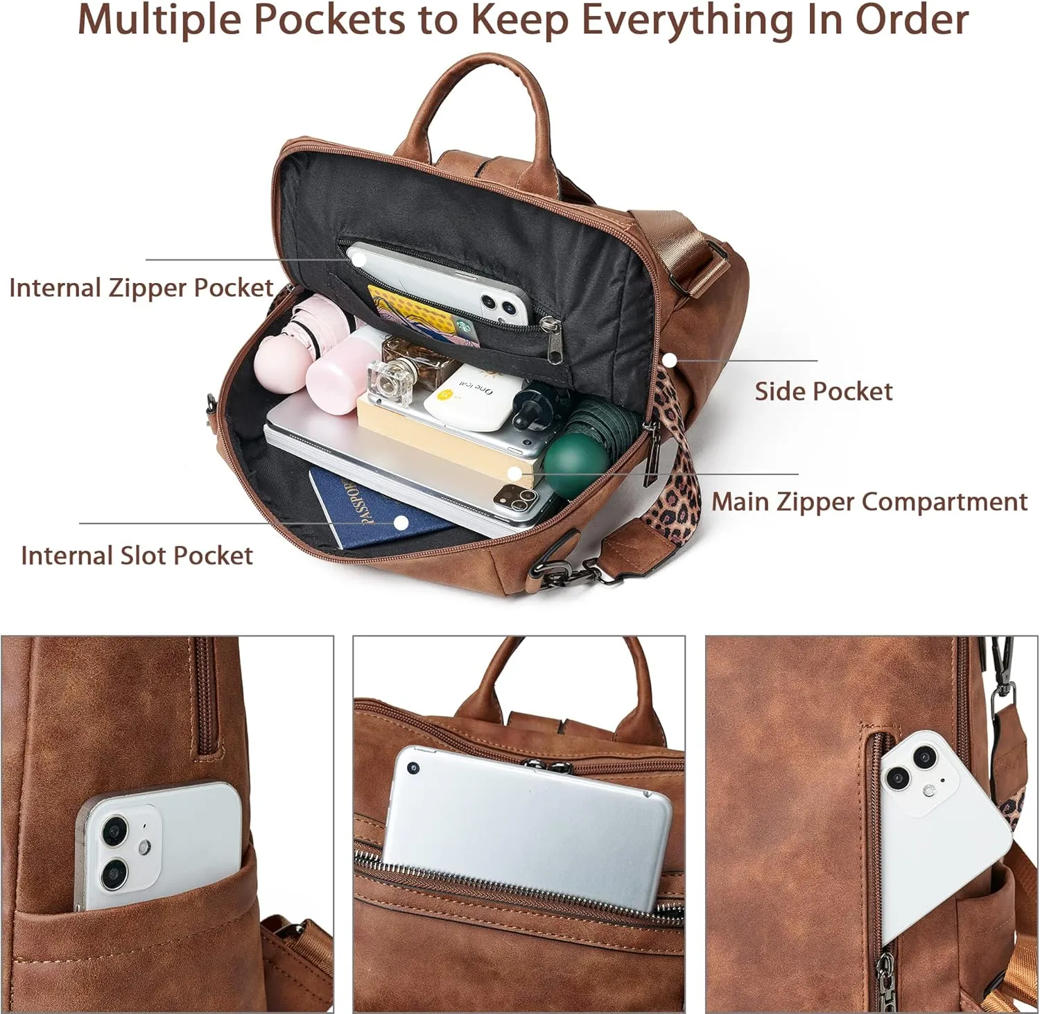 OPAGE Backpack Purse for Women Leather Anti-theft Fashion Designer Travel Backpack Ladies Shoulder Bags With Wristlet