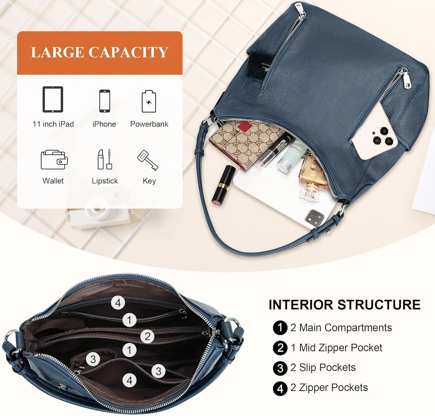Over Earth Genuine Leather Purses and Handbags for Women Hobo Shoulder Bag Ladies Crossbody Bags Medium