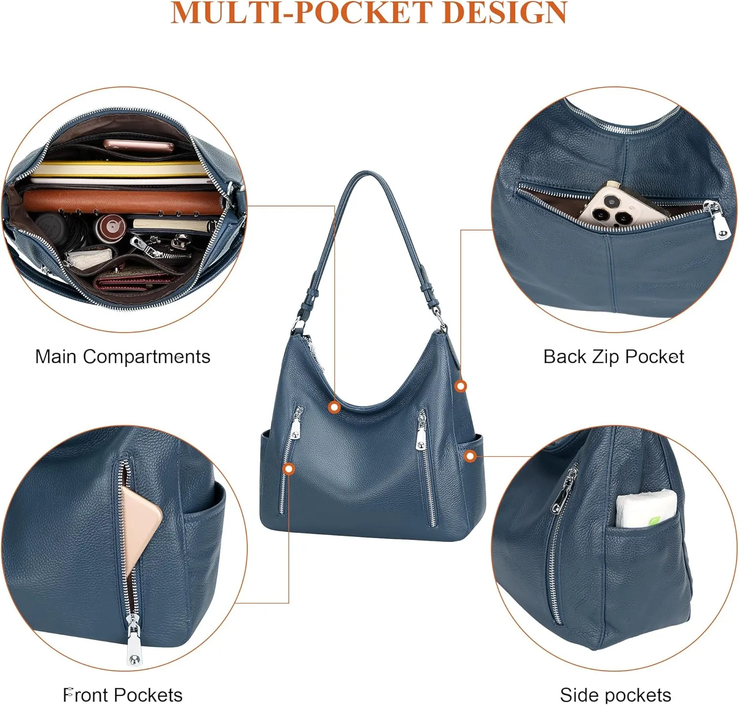 Over Earth Genuine Leather Purses and Handbags for Women Hobo Shoulder Bag Ladies Crossbody Bags Medium