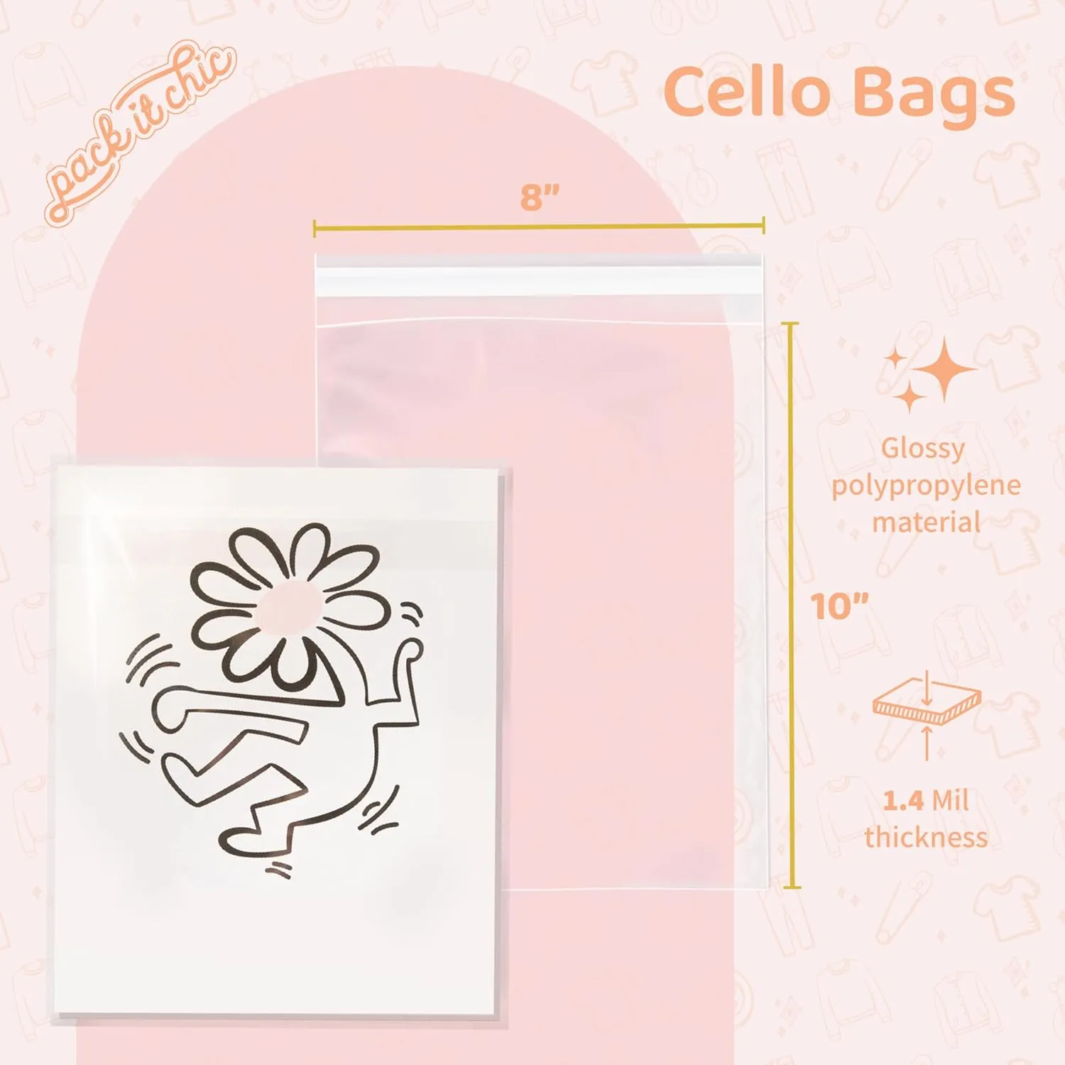 Pack It Chic - 8” X 10” (200 Pack) Clear Resealable Cello Poly Bags - Fits 8X10 Prints, Photos, Artwork - Self Seal