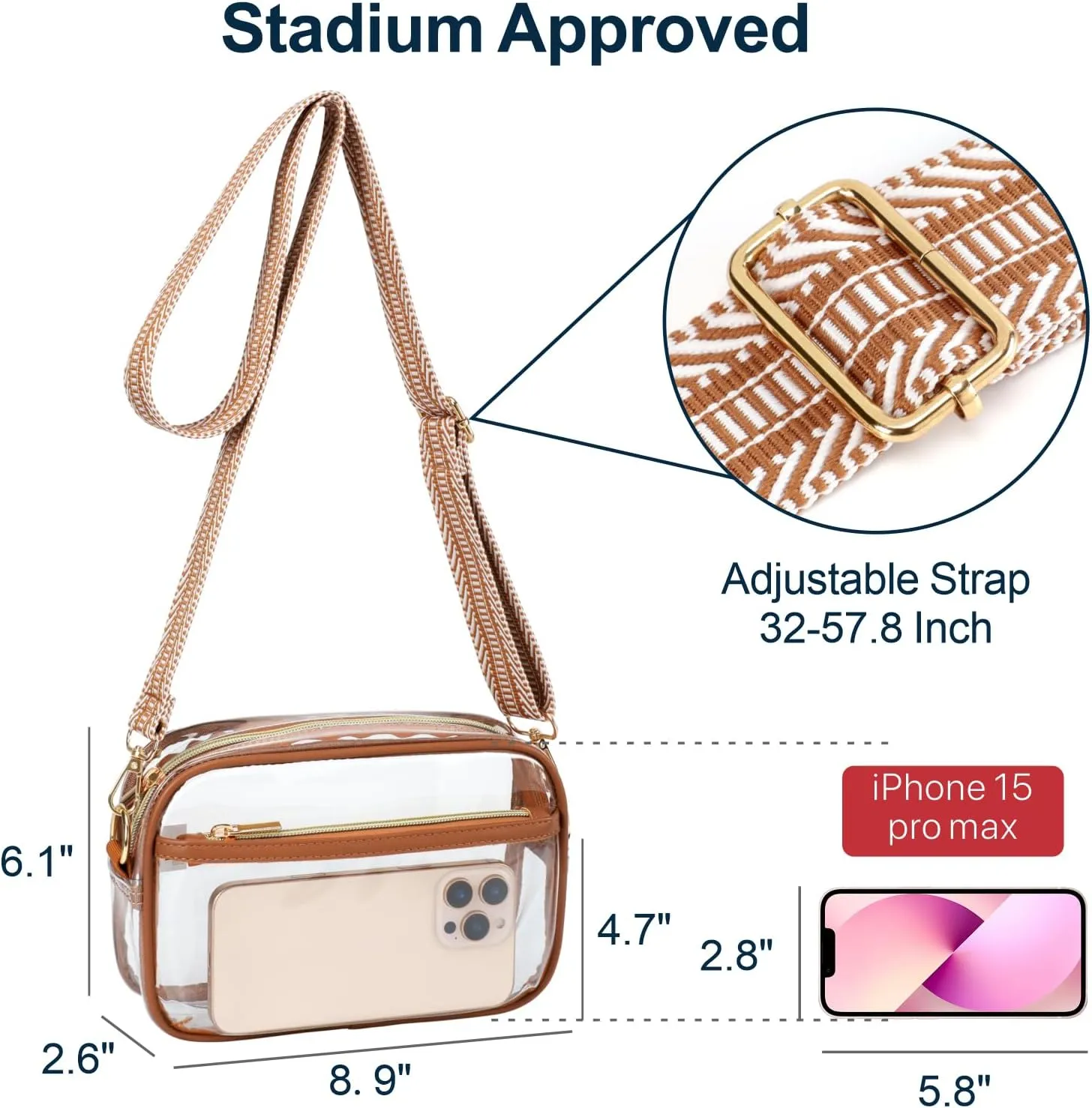PACKISM Clear Bag for Stadium Events - Clear Purses for Women Stadium Crossbody Concert Bag for Game Day， Sports, Festival