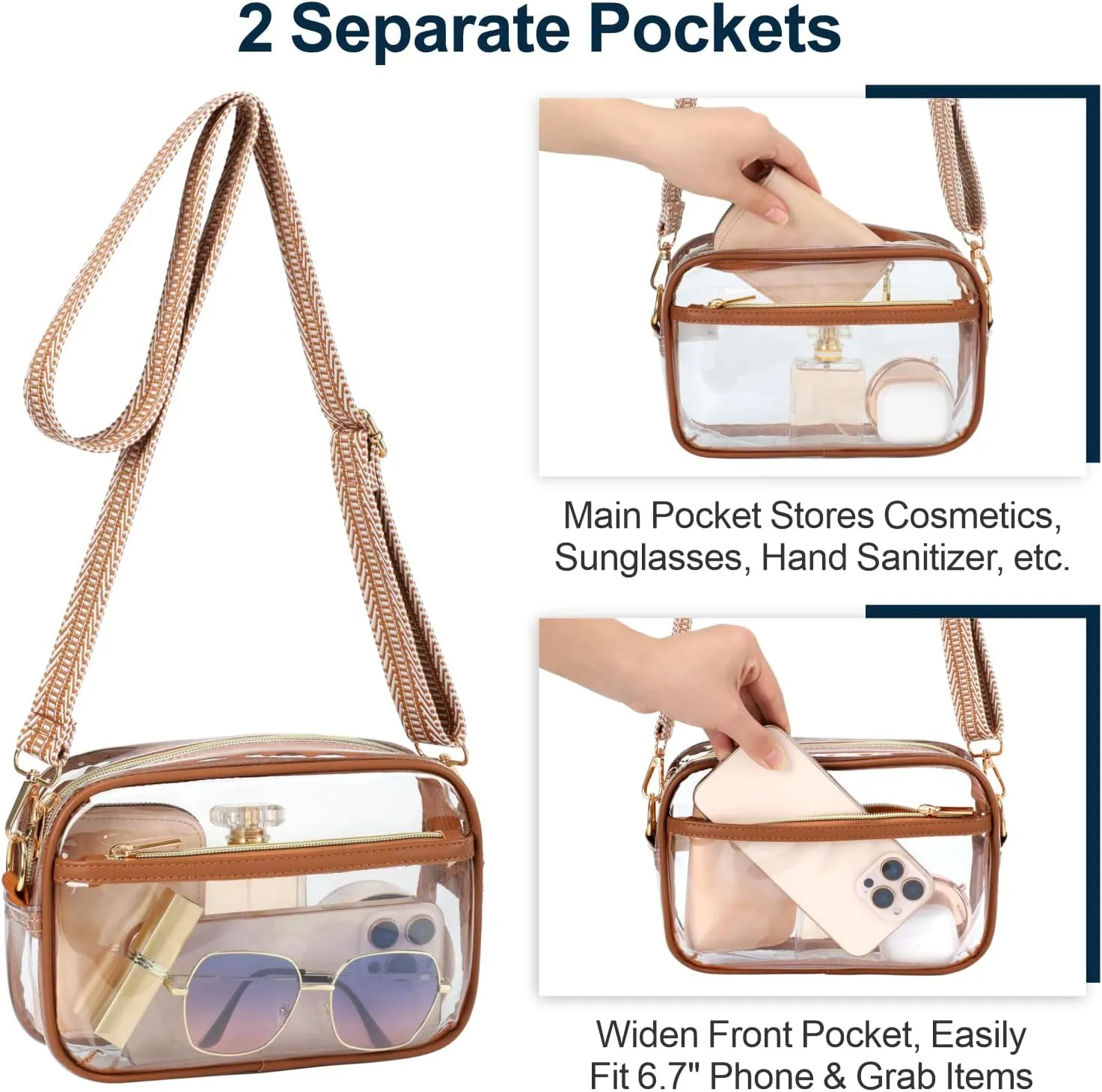 PACKISM Clear Bag for Stadium Events - Clear Purses for Women Stadium Crossbody Concert Bag for Game Day， Sports, Festival