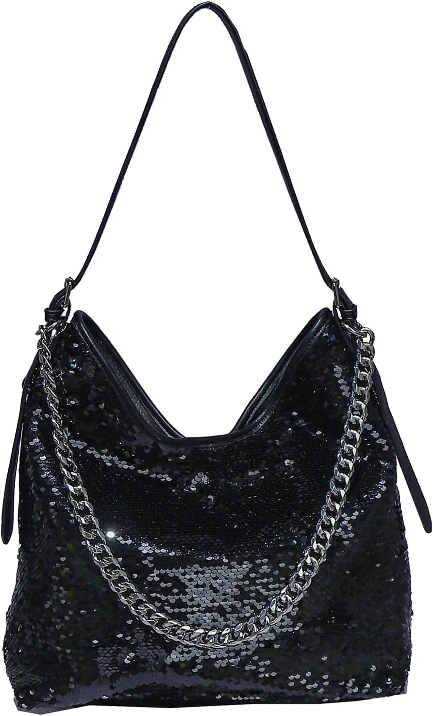 Patent Leather Handbags Shiny Sequins Shouder Bags Elegant Chain Hobos Purse