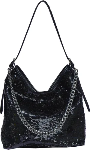 Patent Leather Handbags Shiny Sequins Shouder Bags Elegant Chain Hobos Purse