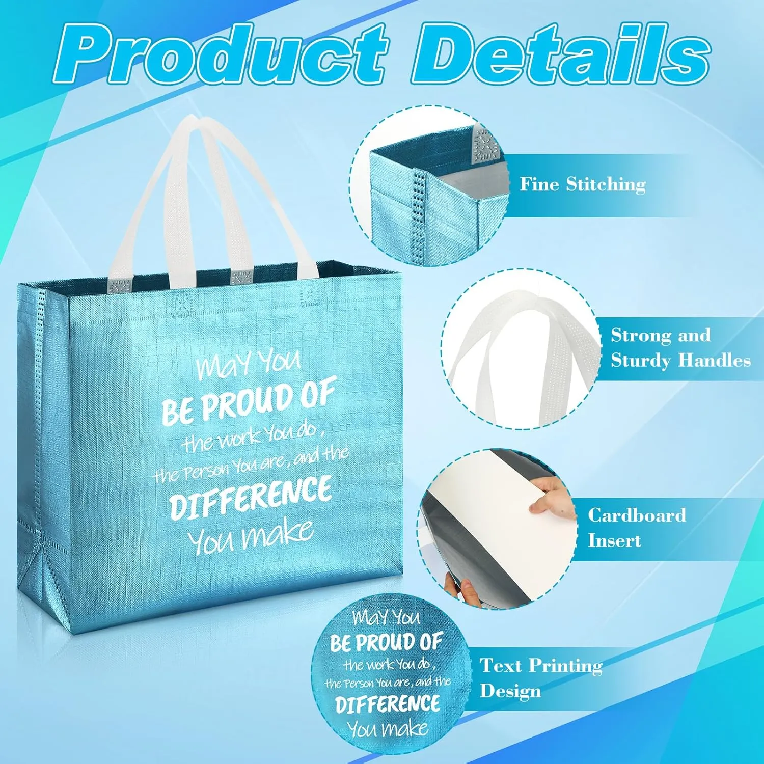 Paterr 12 Pcs Graduation Employee Appreciation Bag with Handles Thank You Team Reusable Glossy 12.2 x 4.7 x 11 Inch Bag May You Be Proud Gift for CNA Nurse Coworker Staff Teacher(Blue)