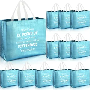 Paterr 12 Pcs Graduation Employee Appreciation Bag with Handles Thank You Team Reusable Glossy 12.2 x 4.7 x 11 Inch Bag May You Be Proud Gift for CNA Nurse Coworker Staff Teacher(Blue)