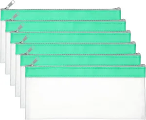 PATIKIL 8.7x3.9 Inch Money Bags with Zipper, 6 Pcs Clear PVC Cash Deposit Bank Pouch Envelopes Makeup Bag Check Wallet for Coin Cosmetics Bill, Cyan Blue