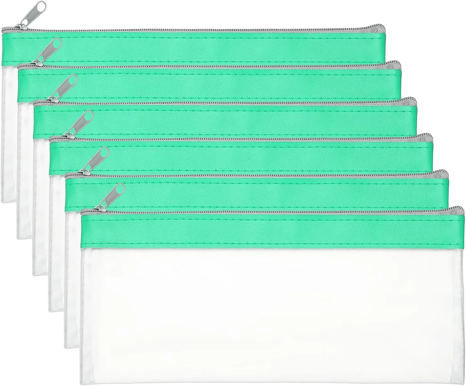 PATIKIL 8.7x3.9 Inch Money Bags with Zipper, 6 Pcs Clear PVC Cash Deposit Bank Pouch Envelopes Makeup Bag Check Wallet for Coin Cosmetics Bill, Cyan Blue