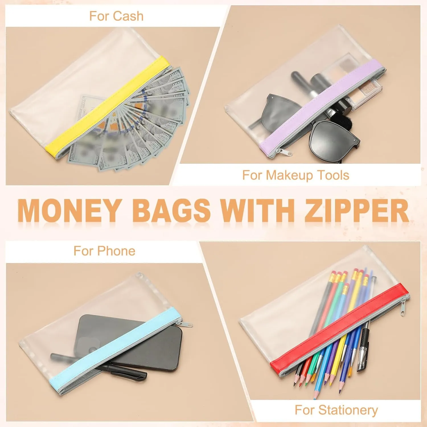 PATIKIL 8.7x3.9 Inch Money Bags with Zipper, 6 Pcs Clear PVC Cash Deposit Bank Pouch Envelopes Makeup Bag Check Wallet for Coin Cosmetics Bill, Cyan Blue