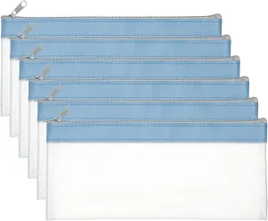 PATIKIL 8.7x3.9 Inch Money Bags with Zipper, 6 Pcs Clear PVC Cash Deposit Bank Pouch Envelopes Makeup Bag Check Wallet for Coin Cosmetics Bill, Haze Blue