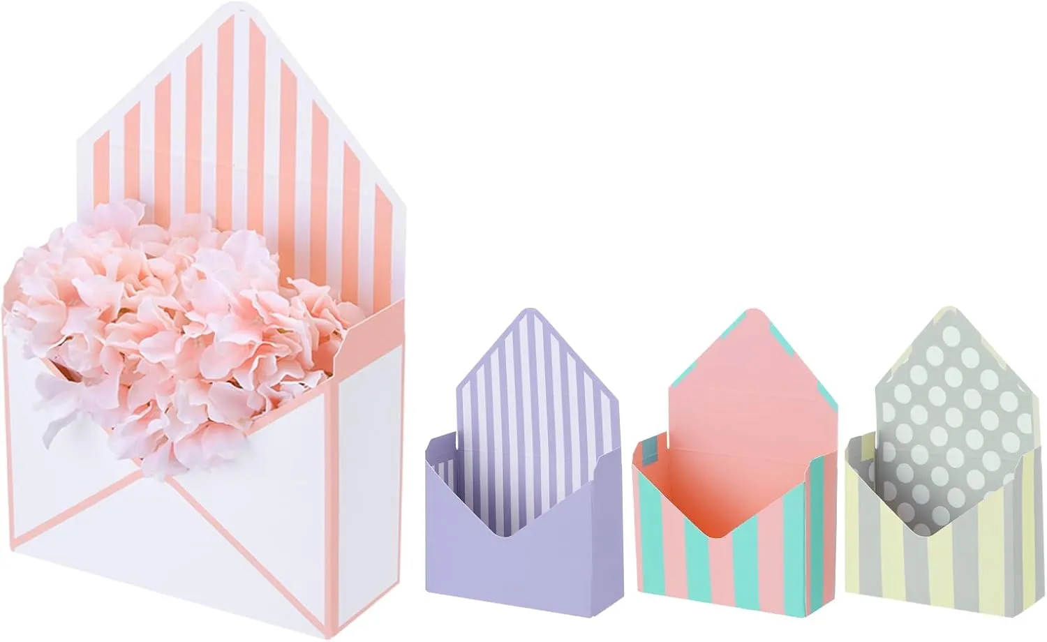 PATIKIL Paper Flower Gift Bags Set, 4 Pcs Paper Bouquet Flower Gift Bag with Handle Small Folding Hand Hold Envelope Box for Florist Wedding Party Birthdays, 2 Styles, Multicolored