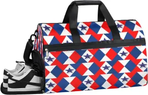 Patriotic Star Ikat Sport Gym Duffle July 4th USA Travel Bag for Men Women Gym Bag Lightweight Duffel with Shoe Compartment