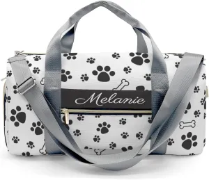 Paws Bones Black Personalized Duffel Bag with Name Custom Overnight Bag Multi-Function Travel Bag Sports Gym Bag for Travel Weekend Duffel Bag