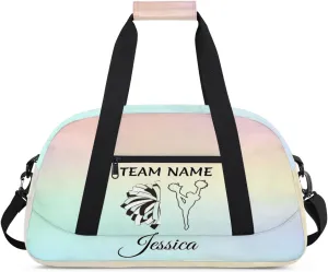 Personalised Name Cheer Bags, Custom Dancing Sports Duffle Bag Gym Cheerleading Bags Travel Duffel Perform Training Bag, Cheerleader Silhouette Overnight Weekender Bags, Colourful Theme