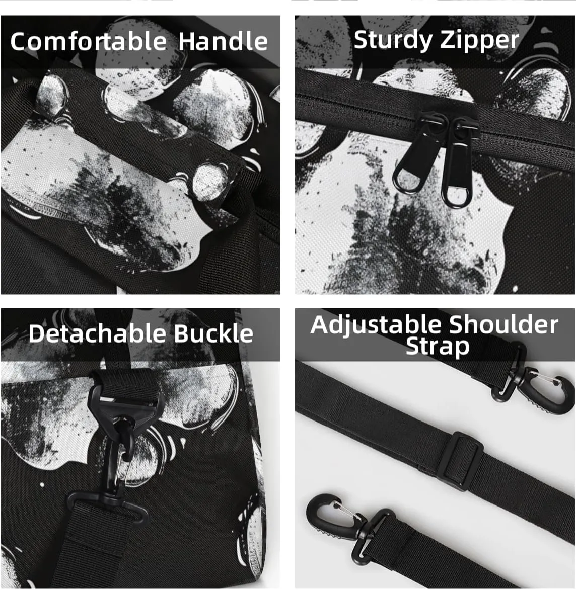Personalized Custom Gym Bag for Women Men Carry on Black Dog Paw Travel Duffel Tote Modern Footprint Overnight Workout Weekender Bag