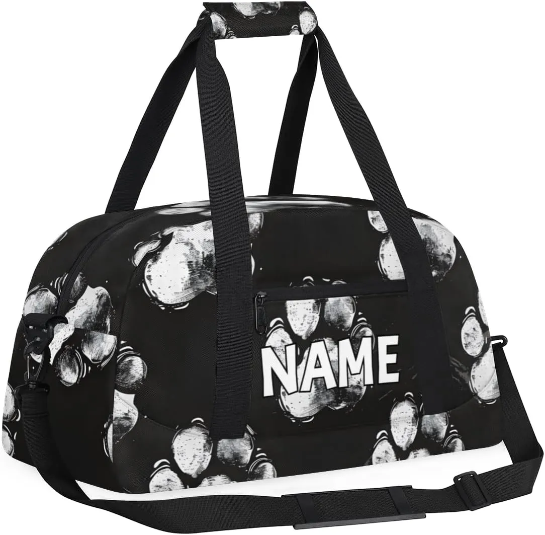 Personalized Custom Gym Bag for Women Men Carry on Black Dog Paw Travel Duffel Tote Modern Footprint Overnight Workout Weekender Bag