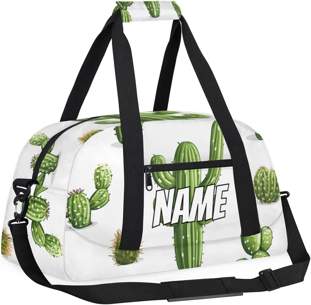 Personalized Custom Gym Bag for Women Men Carry on Green Plant Cactus Travel Duffel Tote Simple Modern Overnight Workout Weekender Bag