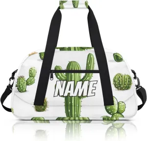 Personalized Custom Gym Bag for Women Men Carry on Green Plant Cactus Travel Duffel Tote Simple Modern Overnight Workout Weekender Bag