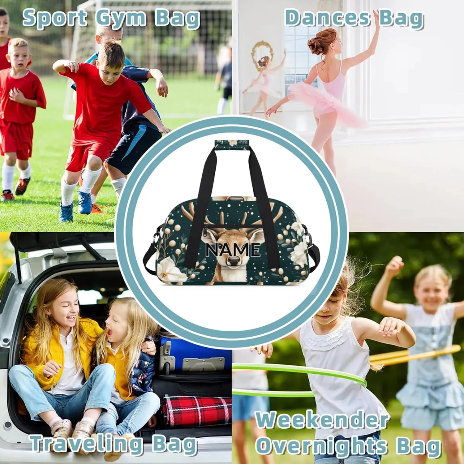 Personalized Custom Nature Forest Elk Gym Bag for Women Men Carry on Travel Duffel Tote Animal Modern Overnight Workout Weekender Bag