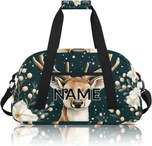 Personalized Custom Nature Forest Elk Gym Bag for Women Men Carry on Travel Duffel Tote Animal Modern Overnight Workout Weekender Bag