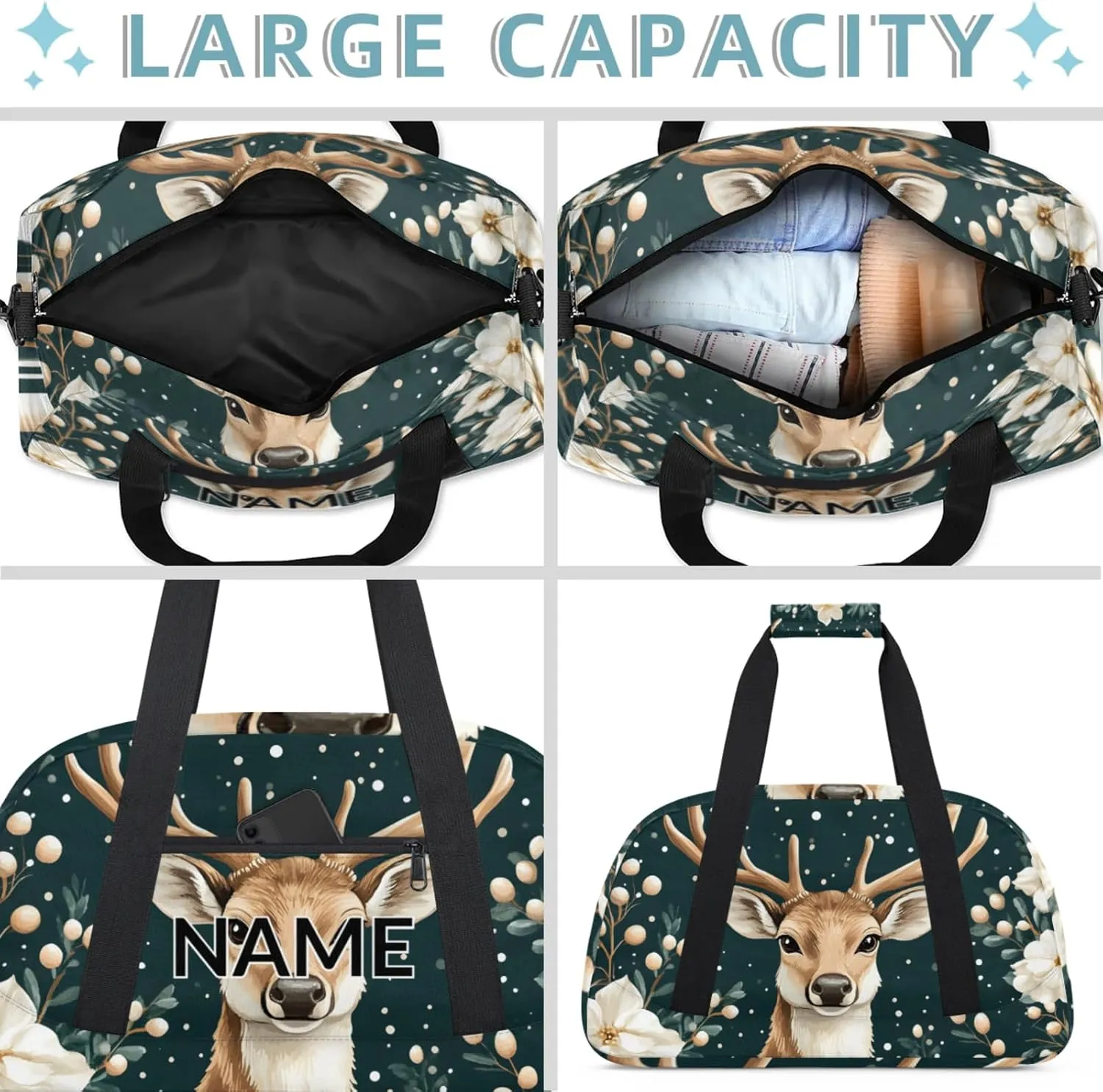 Personalized Custom Nature Forest Elk Gym Bag for Women Men Carry on Travel Duffel Tote Animal Modern Overnight Workout Weekender Bag