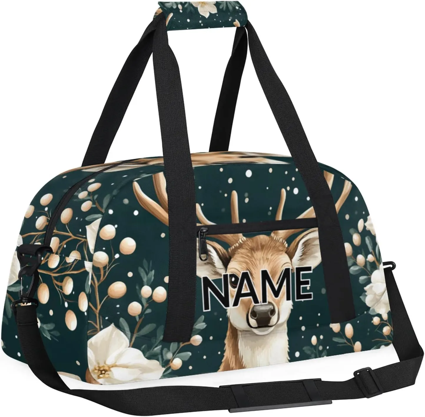 Personalized Custom Nature Forest Elk Gym Bag for Women Men Carry on Travel Duffel Tote Animal Modern Overnight Workout Weekender Bag