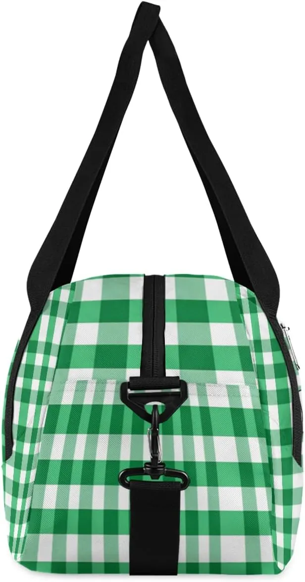 Personalized Kids Duffel Bag Green Geometric Plaid Grid,Custom Sport Gym Bag for Boys Girls,WWeekender Overnight Bags Travel Duffel Bag,Customized Kids Gift