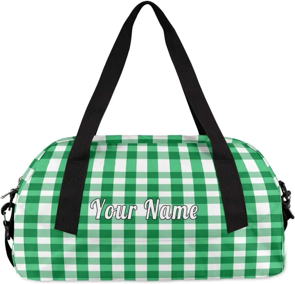 Personalized Kids Duffel Bag Green Geometric Plaid Grid,Custom Sport Gym Bag for Boys Girls,WWeekender Overnight Bags Travel Duffel Bag,Customized Kids Gift