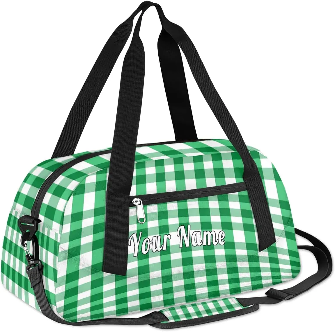 Personalized Kids Duffel Bag Green Geometric Plaid Grid,Custom Sport Gym Bag for Boys Girls,WWeekender Overnight Bags Travel Duffel Bag,Customized Kids Gift