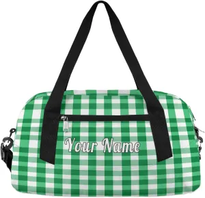 Personalized Kids Duffel Bag Green Geometric Plaid Grid,Custom Sport Gym Bag for Boys Girls,WWeekender Overnight Bags Travel Duffel Bag,Customized Kids Gift