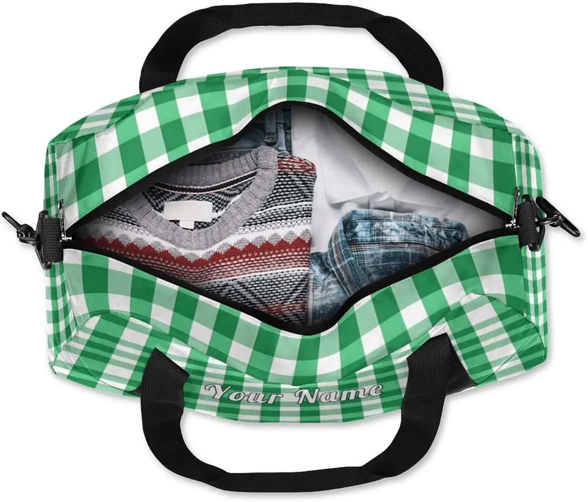 Personalized Kids Duffel Bag Green Geometric Plaid Grid,Custom Sport Gym Bag for Boys Girls,WWeekender Overnight Bags Travel Duffel Bag,Customized Kids Gift