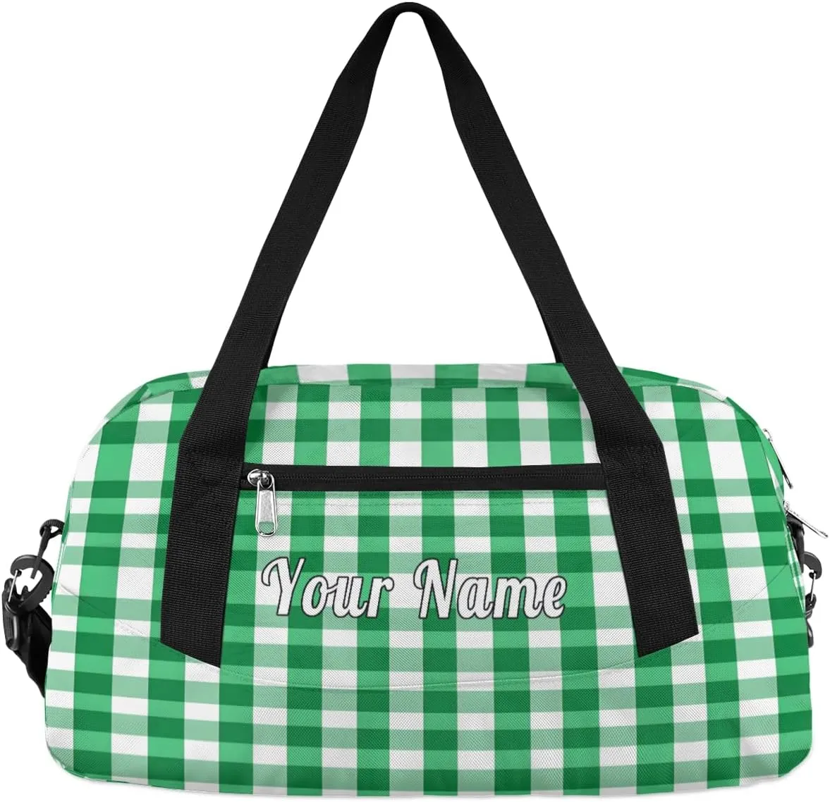 Personalized Kids Duffel Bag Green Geometric Plaid Grid,Custom Sport Gym Bag for Boys Girls,WWeekender Overnight Bags Travel Duffel Bag,Customized Kids Gift