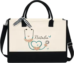 Personalized Nurse Gifts - Christmas, Nurses Day Gifts For Women, Nurses Week Appreciation Gifts For Nurses, Nurse Graduation Gifts - 13 oz Canvas Tote Bag With Zipper