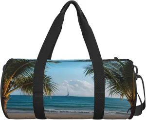Personalized Travel Duffle Bag Gym Bag Sports Duffel Bags, Custom Gymnastics Dance Bag, Customized Training Bag Overnight Weekender Sleepover Bag for Men Women, Beach Summer Coconut Tree