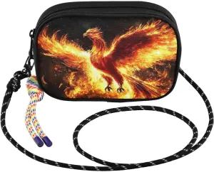Phoenix Fire Black Crossbody Bags for Women Cell Phone Purses Women's Shoulder Handbag Wallet Purse with Rope Pendant