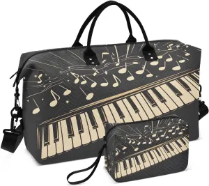 Piano Keys Travel Duffel Bags 2PCS,Sports Duffel Bags for Men Women,Weekender Overnight Bag Gym Tote Bag with Toiletry Bag